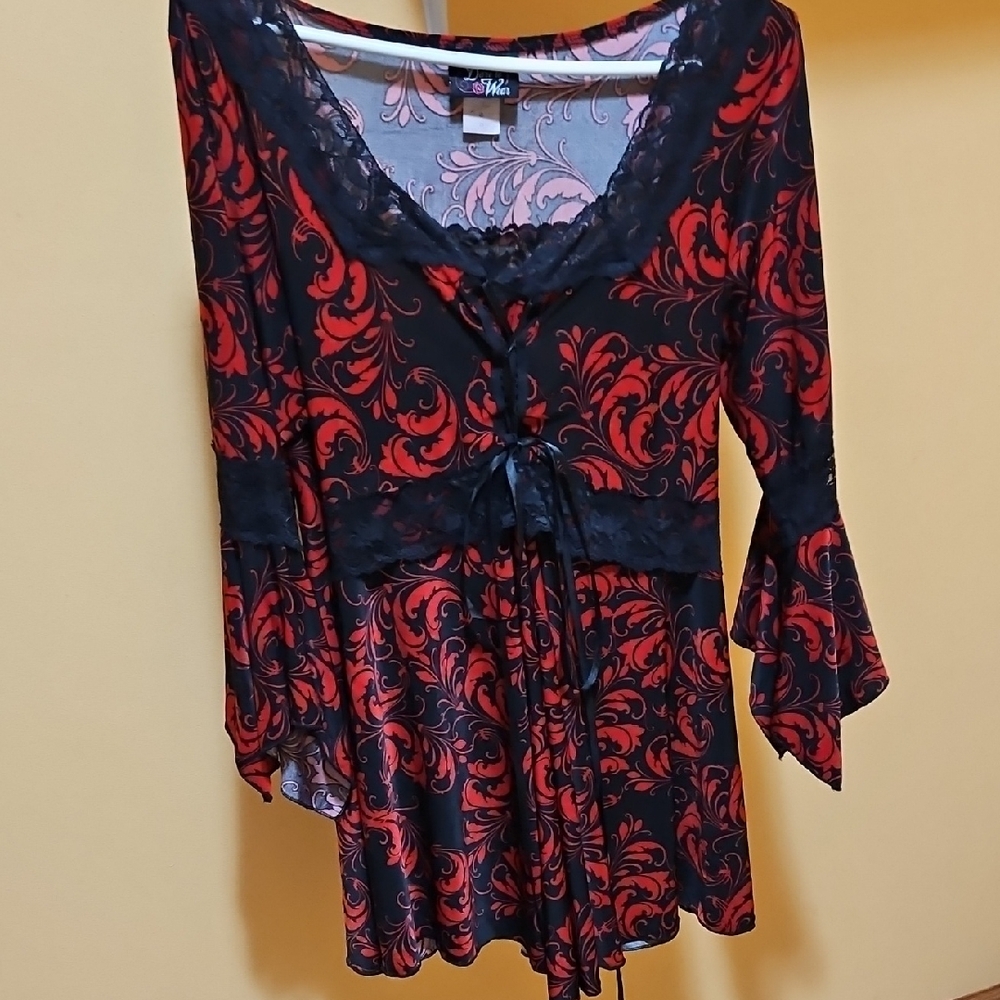 Victoria's Secret Black and Red Patterned Blouse